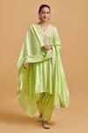 Gulabo By Abu Sandeep_Green Modal, Chanderi Embroidery V-neck Pista Kurta And Salwar Set _Online_at_Aza_Fashions