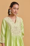 Buy_Gulabo By Abu Sandeep_Green Modal, Chanderi Embroidery V-neck Pista Kurta And Salwar Set _Online_at_Aza_Fashions