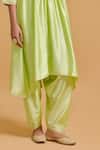 Shop_Gulabo By Abu Sandeep_Green Modal, Chanderi Embroidery V-neck Pista Kurta And Salwar Set _Online_at_Aza_Fashions