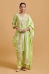 Gulabo By Abu Sandeep_Green Modal, Chanderi Embroidery V-neck Pista Kurta And Salwar Set _at_Aza_Fashions