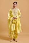 Gulabo By Abu Sandeep_Yellow Modal, Chanderi Embroidery V-neck Kurta Set _at_Aza_Fashions