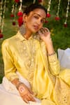 Gulabo By Abu Sandeep_Yellow Modal, Chanderi Mirrors, Embroidery Designer Saree _Online_at_Aza_Fashions
