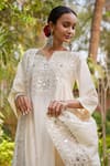 Buy_Gulabo By Abu Sandeep_Off White Modal, Chanderi Embroidery, Mirrors Mandarin Collar Kurta Pant Set _Online_at_Aza_Fashions