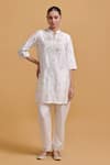 Buy_Gulabo By Abu Sandeep_Off White Modal, Chanderi Embroidery, Mirrors Mandarin Collar Kurta Pant Set _at_Aza_Fashions