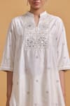 Buy_Gulabo By Abu Sandeep_Off White Modal, Chanderi Embroidery, Mirrors Mandarin Collar Kurta Pant Set _Online
