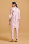 Shop_Gulabo By Abu Sandeep_Pink Modal, Chanderi Embroidery Mandarin Collar Kurta Set _at_Aza_Fashions