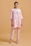 Buy_Gulabo By Abu Sandeep_Pink Modal, Chanderi Embroidery Mandarin Collar Kurta Set _at_Aza_Fashions