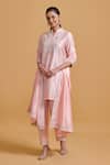 Shop_Gulabo By Abu Sandeep_Pink Modal, Chanderi Embroidery Mandarin Collar Kurta Set _Online_at_Aza_Fashions