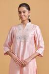 Buy_Gulabo By Abu Sandeep_Pink Modal, Chanderi Embroidery Mandarin Collar Kurta Set 