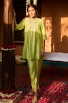 Buy_Gulabo By Abu Sandeep_Green Modal, Chanderi Sequins, Embroidery Mandarin Pista Kurta Pant Set _at_Aza_Fashions