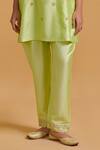 Shop_Gulabo By Abu Sandeep_Green Modal, Chanderi Sequins, Embroidery Mandarin Pista Kurta Pant Set _Online_at_Aza_Fashions