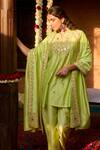 Gulabo By Abu Sandeep_Green Modal, Chanderi Sequins, Embroidery Mandarin Pista Kurta Pant Set _at_Aza_Fashions