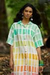 Dash And Dot_Multi Color Viscose, Linen Collared Multicolored Hand Painted Midi Shirt Dress _Online_at_Aza_Fashions