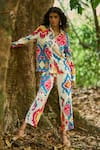 Dash And Dot_Multi Color Viscose Collared Multicolour Ikat Print Shirt And Pant Set _at_Aza_Fashions
