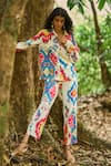 Buy_Dash And Dot_Multi Color Viscose Collared Multicolour Ikat Print Shirt And Pant Set _at_Aza_Fashions