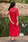 Shop_Dash And Dot_Red Polyester Lace Round Neck Midi Dress _at_Aza_Fashions