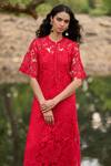 Buy_Dash And Dot_Red Polyester Lace Round Neck Midi Dress _Online_at_Aza_Fashions