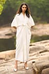 Buy_Dash And Dot_Ivory Polyester V-neck Kaftan Dress _Online_at_Aza_Fashions