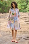 Buy_Dash And Dot_Multi Color Polyester Collared Crochet Print Shirt Dress _at_Aza_Fashions
