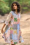 Shop_Dash And Dot_Multi Color Polyester Collared Crochet Print Shirt Dress _Online_at_Aza_Fashions