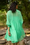 Shop_Dash And Dot_Green Tencel, Nylon Collared Textured Tiered Dress _at_Aza_Fashions