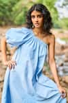 Shop_Dash And Dot_Sky Blue Nylon One Shoulder Midi Dress _Online_at_Aza_Fashions