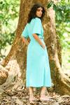 Shop_Dash And Dot_Aqua Nylon Collared Blue A-line Midi Dress _at_Aza_Fashions