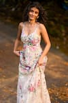 Dash And Dot_Multi Color Polyester Embroidery, Sequins Sweetheart Floral Fit And Flare Gown _Online_at_Aza_Fashions