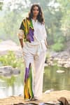 Buy_Dash And Dot_White Viscose, Linen Collared Abstract Watercolour Print Shirt And Pant Set _at_Aza_Fashions