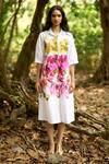 Dash And Dot_Multi Color Cotton Collared Floral Watercolour Midi Shirt Dress _Online_at_Aza_Fashions