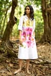 Shop_Dash And Dot_Multi Color Cotton Collared Floral Watercolour Midi Shirt Dress _at_Aza_Fashions