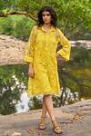 Buy_Dash And Dot_Yellow Polyester Embroidery Collared Lemon Organza Lace Dress _at_Aza_Fashions