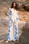 Buy_Dash And Dot_White Viscose, Linen V-neck Boxy Floral Print Shirt And Pant Set _at_Aza_Fashions