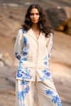 Dash And Dot_White Viscose, Linen V-neck Boxy Floral Print Shirt And Pant Set _Online_at_Aza_Fashions