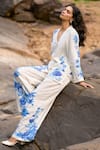 Shop_Dash And Dot_White Viscose, Linen V-neck Boxy Floral Print Shirt And Pant Set _Online_at_Aza_Fashions