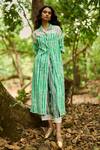 Shop_Dash And Dot_White Viscose, Linen Collared Handpainted Stripe Longline Shirt And Pant Set _Online_at_Aza_Fashions