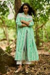 Dash And Dot_White Viscose, Linen Collared Handpainted Stripe Longline Shirt And Pant Set _at_Aza_Fashions