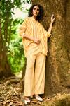 Buy_Dash And Dot_Yellow Cotton, Viscose, Linen Bandeau Sunflower Print Organic Shirt And Pant Set _Online_at_Aza_Fashions