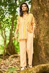 Shop_Dash And Dot_Yellow Cotton, Viscose, Linen Bandeau Sunflower Print Organic Shirt And Pant Set _Online_at_Aza_Fashions