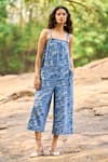 Buy_Dash And Dot_Blue Cotton, Polyester Open Neck Textured Indigo Jumpsuit _at_Aza_Fashions