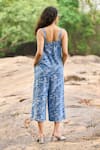 Shop_Dash And Dot_Blue Cotton, Polyester Open Neck Textured Indigo Jumpsuit _at_Aza_Fashions