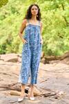 Buy_Dash And Dot_Blue Cotton, Polyester Open Neck Textured Indigo Jumpsuit _Online_at_Aza_Fashions