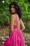 Shop_Dash And Dot_Fuchsia Cotton Square Neck Pink A-line Midi Dress _at_Aza_Fashions