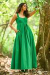 Dash And Dot_Green Nylon Sweetheart Neck Fit-and-flare Dress _Online_at_Aza_Fashions