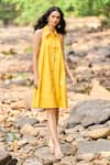 Buy_Dash And Dot_Yellow Cotton Halter Neck Mango Mini Shirt Dress _at_Aza_Fashions