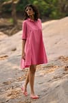 Buy_Dash And Dot_Pink Cotton Collared Dusty A-line Shirt Dress _Online_at_Aza_Fashions