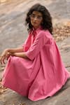 Shop_Dash And Dot_Pink Cotton Collared Dusty A-line Shirt Dress _Online_at_Aza_Fashions
