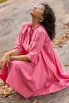 Dash And Dot_Pink Cotton Collared Dusty A-line Shirt Dress _at_Aza_Fashions