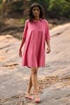 Buy_Dash And Dot_Pink Cotton Collared Dusty A-line Shirt Dress _at_Aza_Fashions