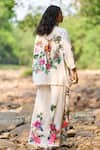 Shop_Dash And Dot_White Viscose, Linen Bandeau Floral Print Boxy Shirt And Wide-legged Pant Set _at_Aza_Fashions